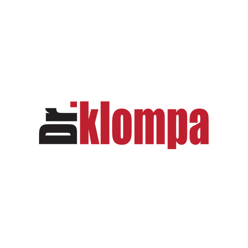 Dr. Klompa logo with red and black text on a white background